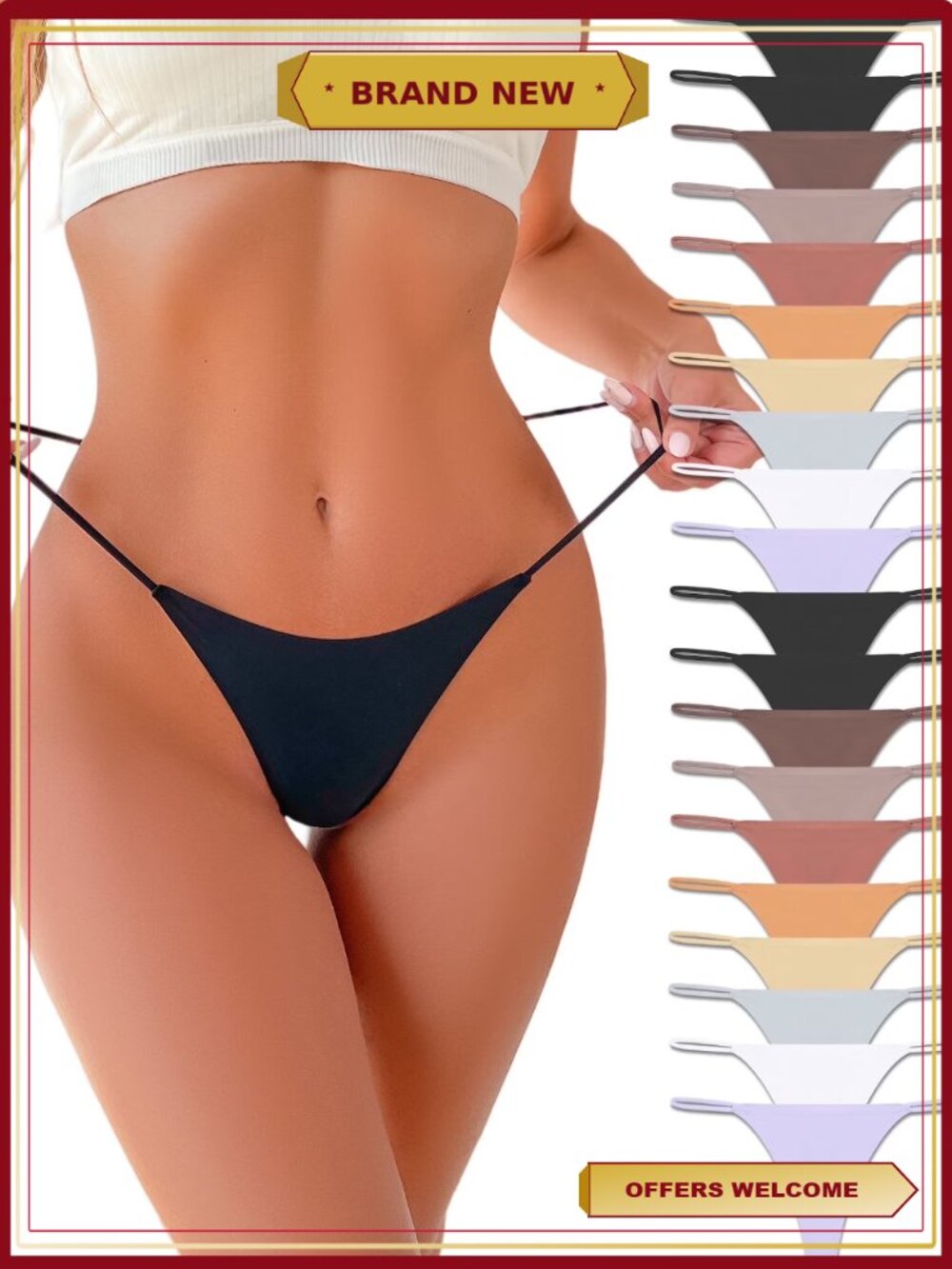 20 Pack Seamless Thongs for Women No Show Low Rise T-back Stretch Panties